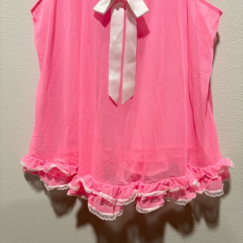 Victoria’s Secret Pink Chemise Nightie Size L Ruffle Trim Lingerie Sheer - Picture 3 of 11